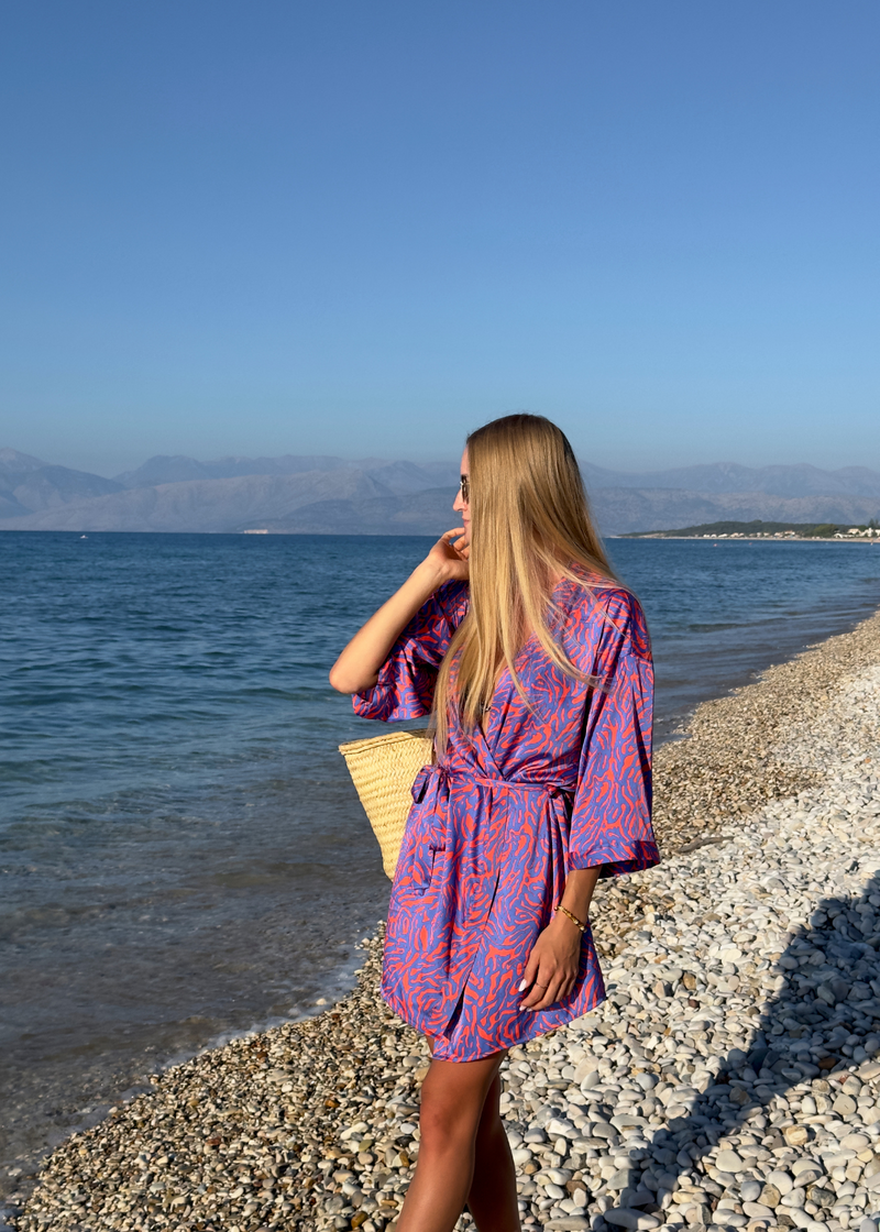 MADEIRA ZEBRA PRINT KIMONO IN BLUE & ORANGE