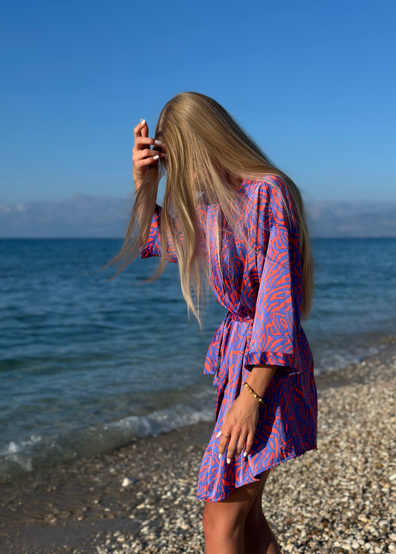 MADEIRA ZEBRA PRINT KIMONO IN BLUE & ORANGE