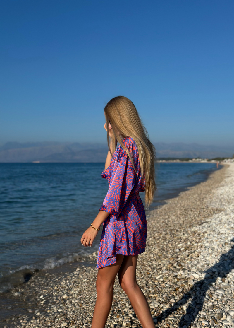 MADEIRA ZEBRA PRINT KIMONO IN BLUE & ORANGE